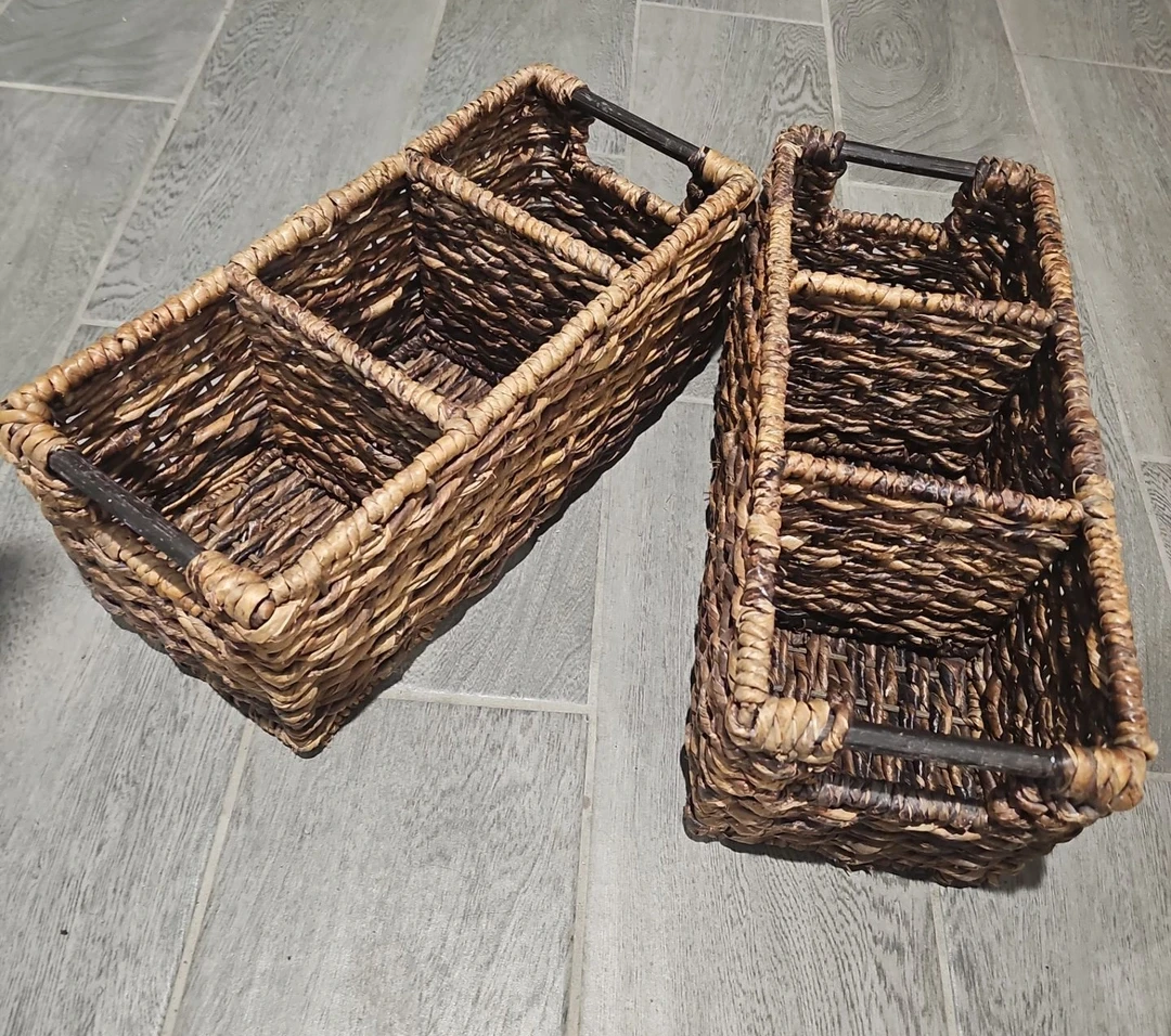 3-section hand-woven storage baskets