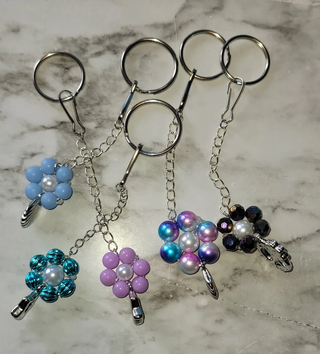 Handmade Beaded Flower Keychains (Set of 4)