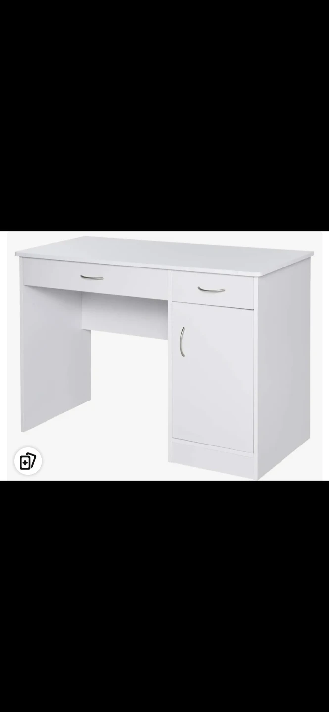 White Desk with Drawer and Cabinet