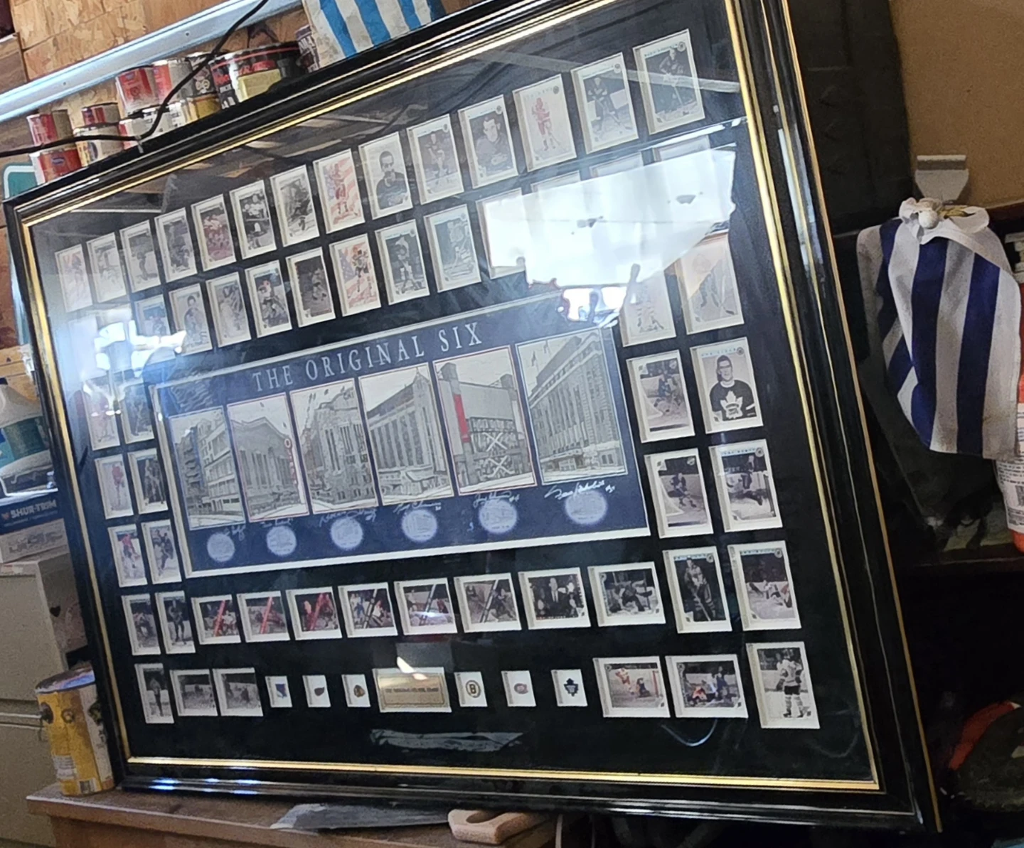 Framed "The Original Six" Hockey Card Display