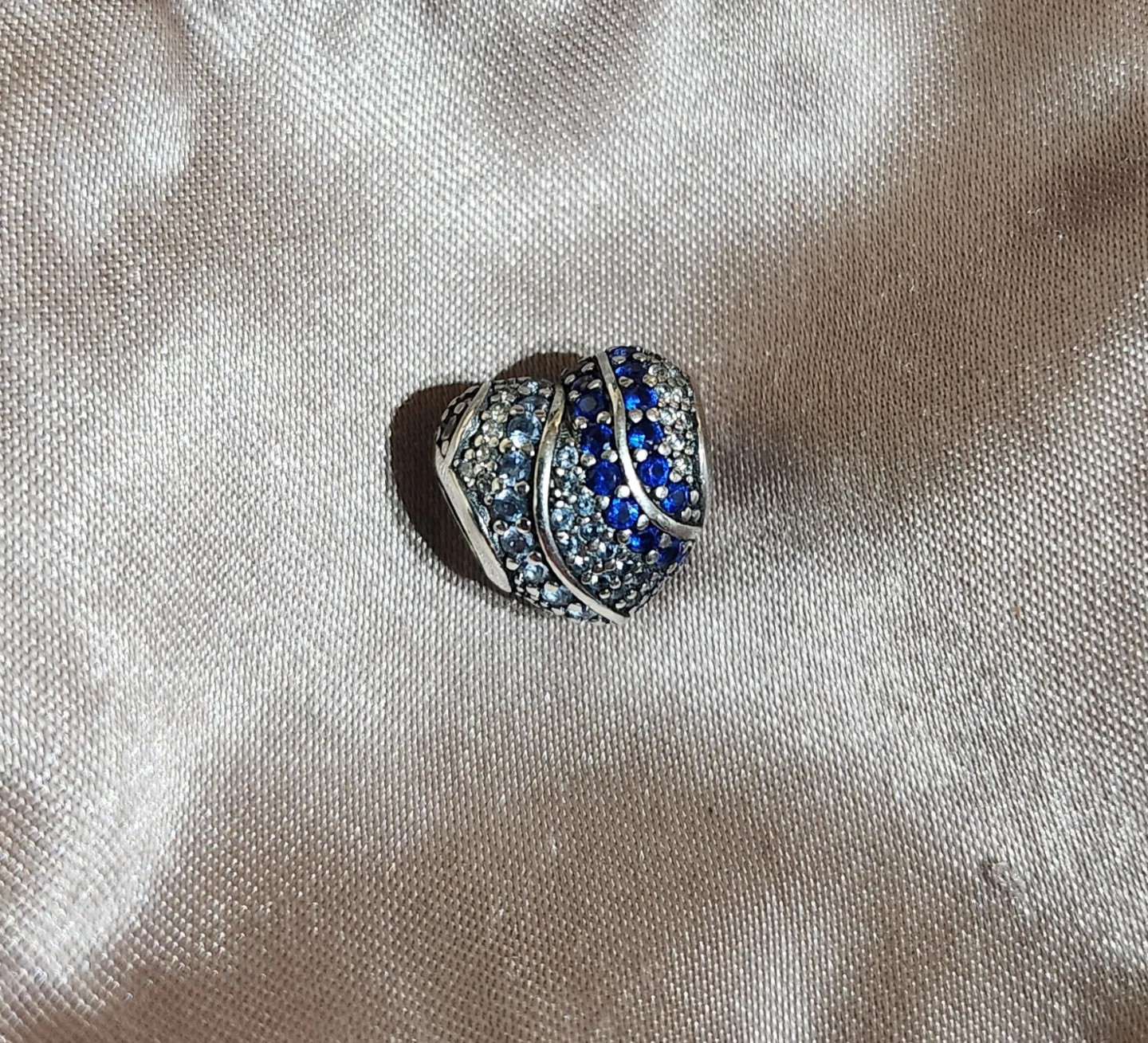 Heart-shaped Charm with Blue and Clear Stones