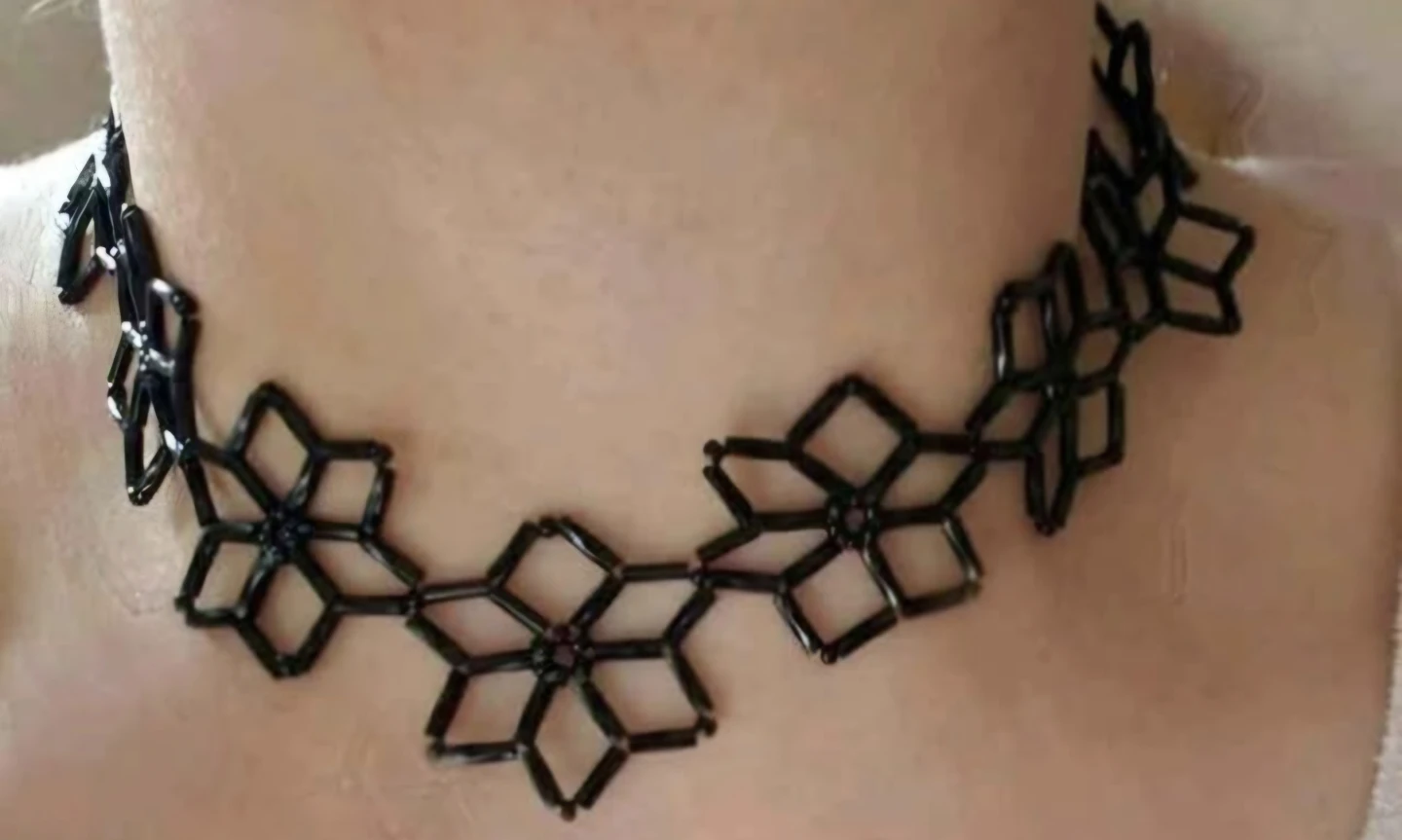 new set Black Beaded Flower choker Earrings