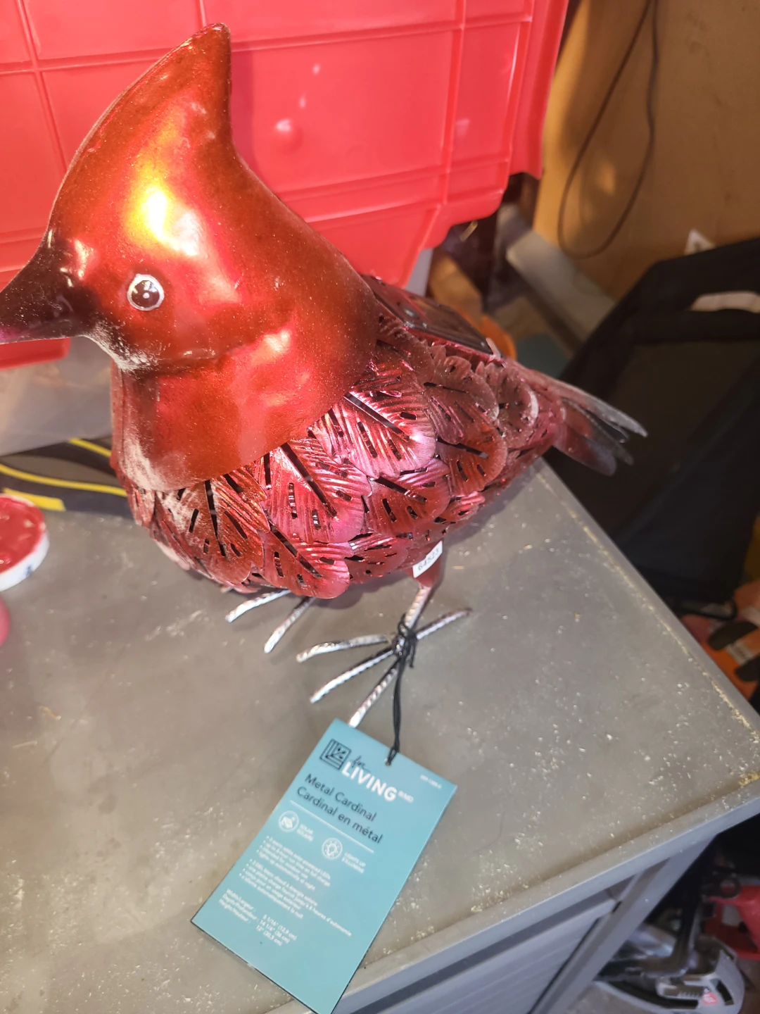 Metal Cardinal Solar Light Garden Decor