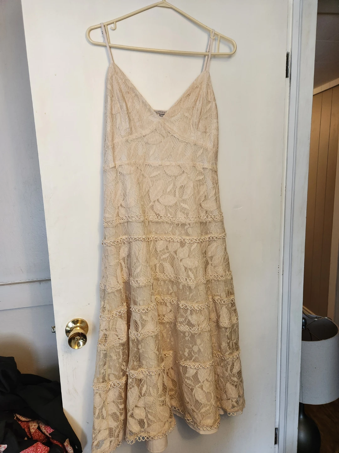 Cream Lace Tiered Midi Dress