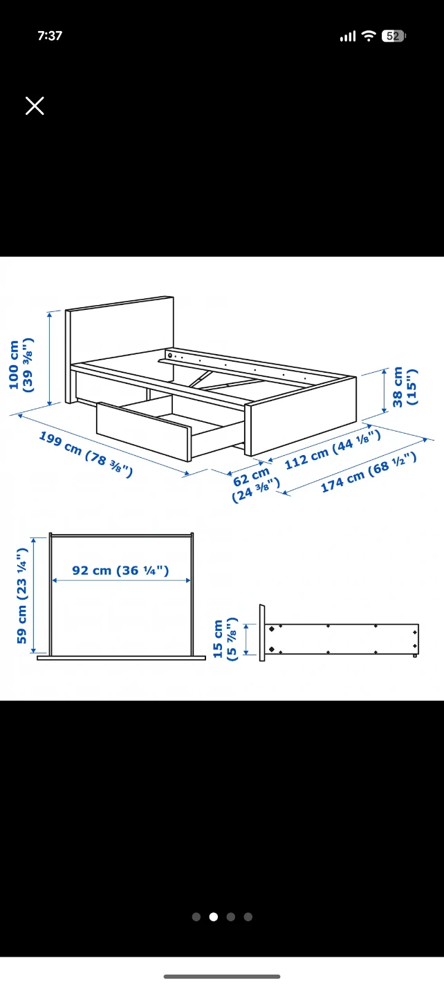 IKEA bed frame with 2 storage, dark brown, Twin + side table - photo 2