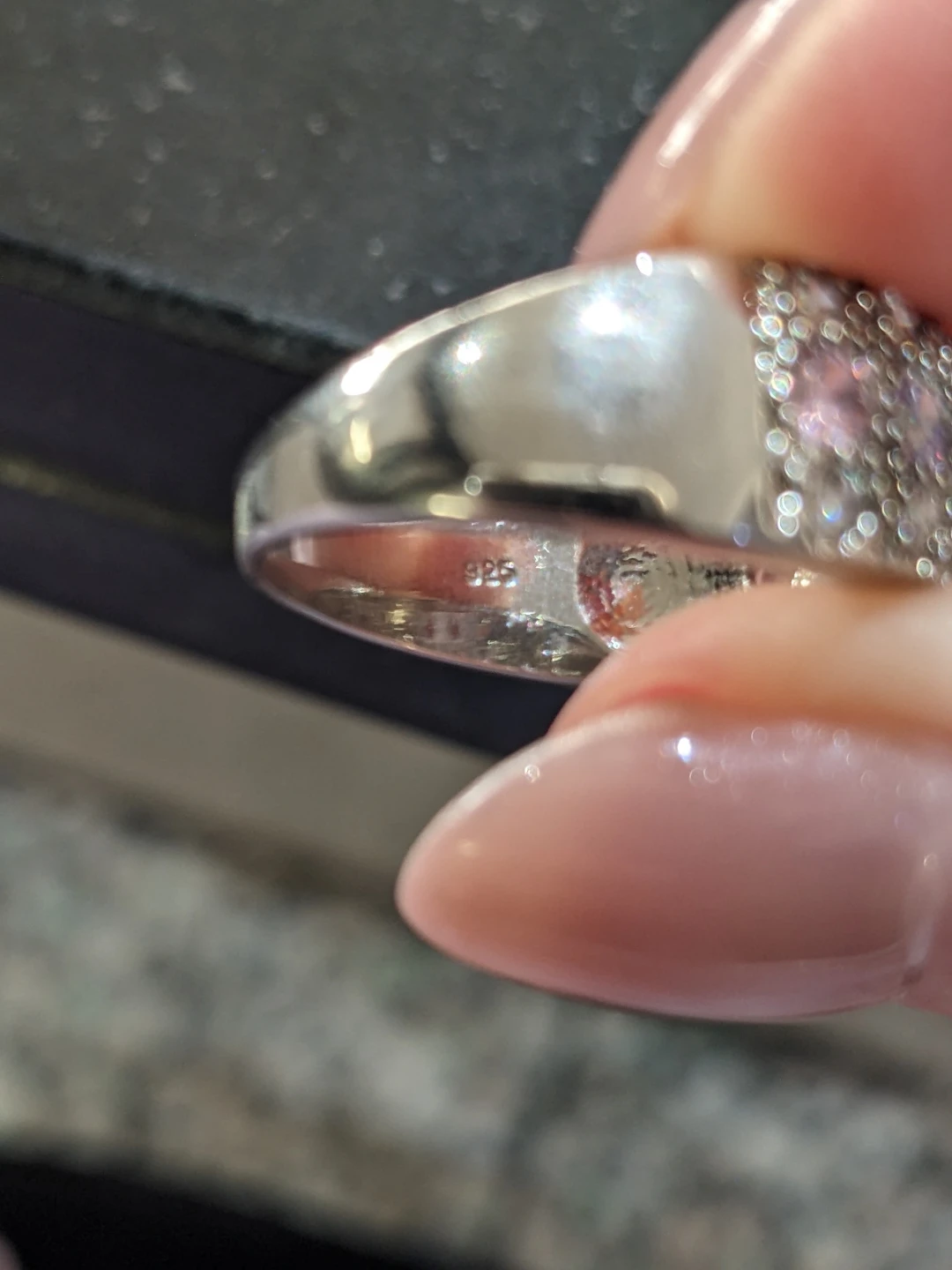 Size 8 Sterling Silver Pave Ring with Pink and White Stones - photo 4