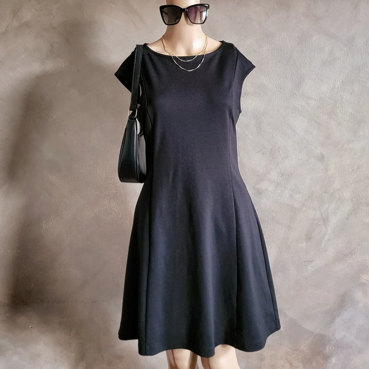 Black Cap Sleeve Fit and Flare Dress