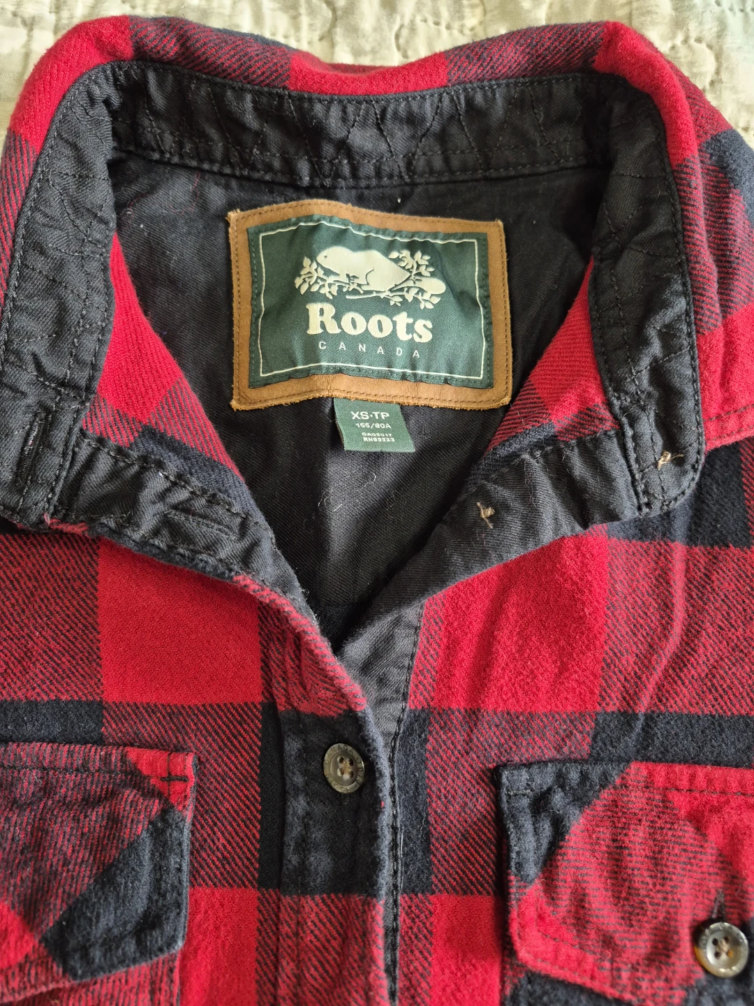 Ladies Size Small Roots Red Black Plad Button Up Shirt - photo 5