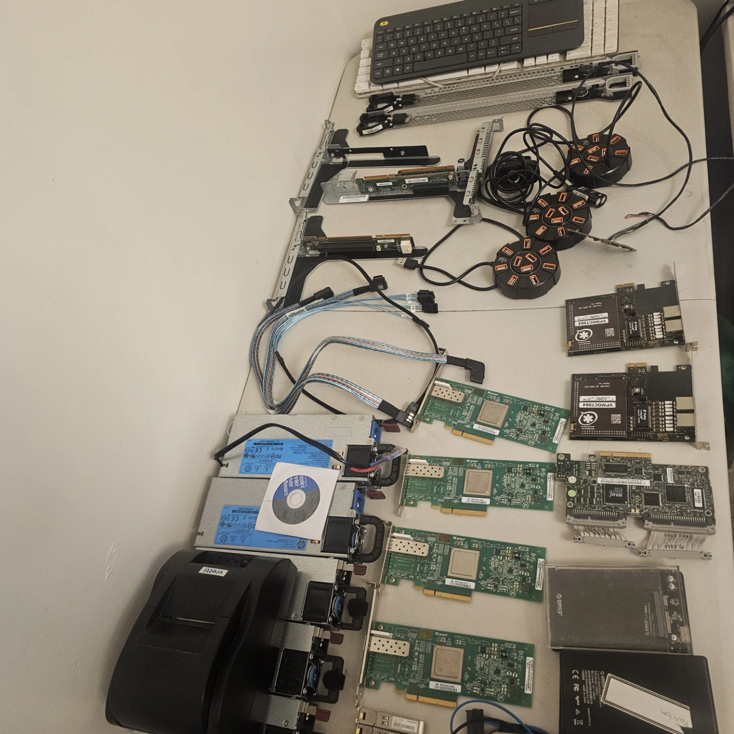 Computer Server Parts Lot with Keyboard and Receipt Printer
