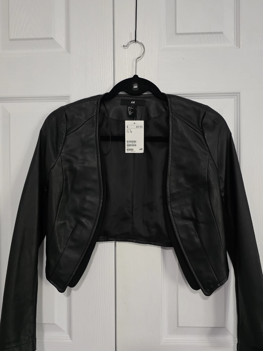 H&M Black Faux Leather Cropped Jacket (bolero)