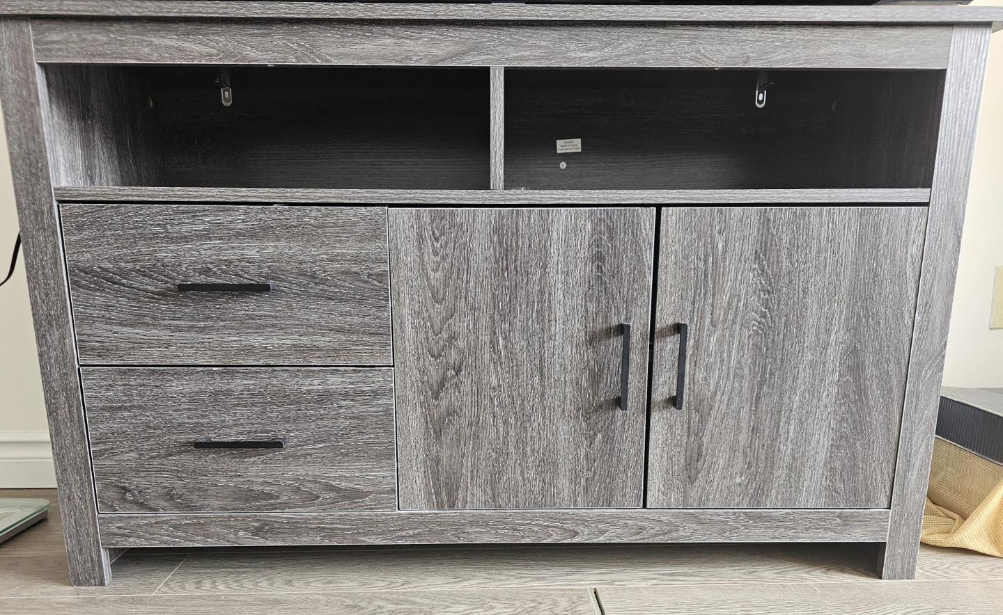 Grey Wood Media Console with Drawers and Doors - photo 2