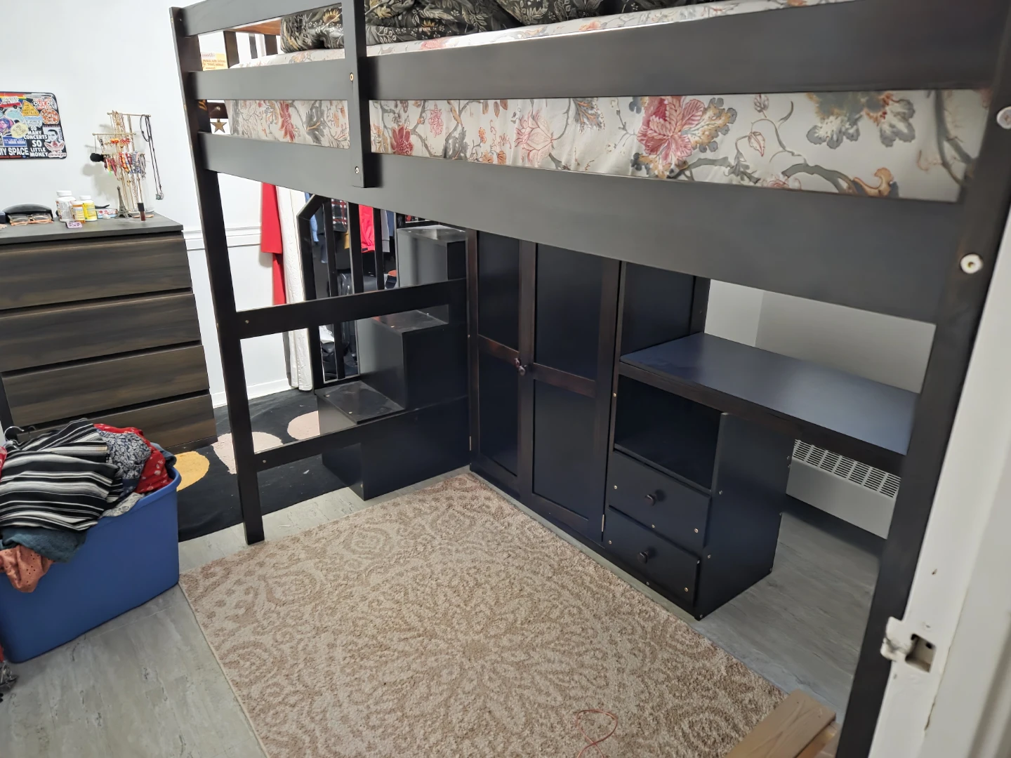 Dark Brown Loft Bed with Desk, Wardrobe, and Stairs - photo 4