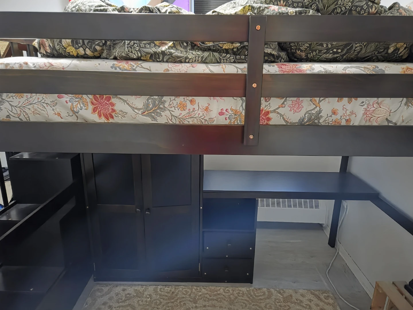 Dark Brown Loft Bed with Desk, Wardrobe, and Stairs - photo 5