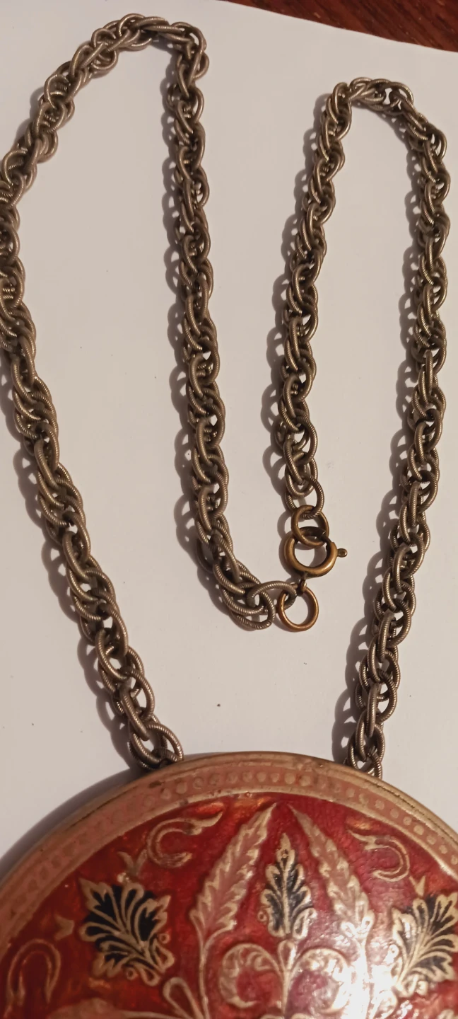 Vintage Red Enamel Pendant wuth thick chain Necklace - photo 3