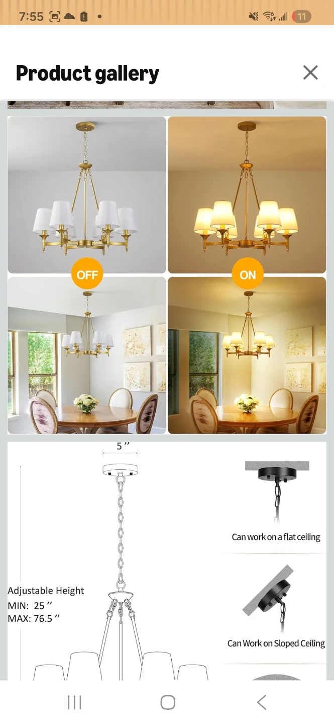 Brass 6-Light Chandelier with White Shades - photo 2