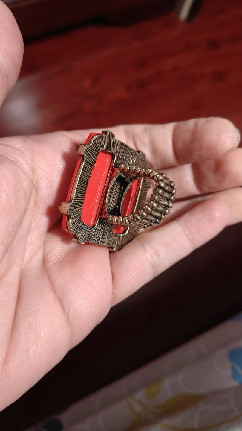 Red Square Statement Ring with Gold Band - photo 5