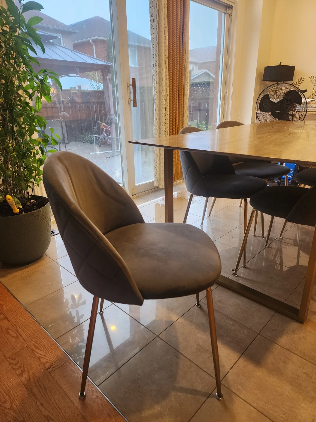 Set of 6 Grey Velvet Dining Chairs with Table - photo 2
