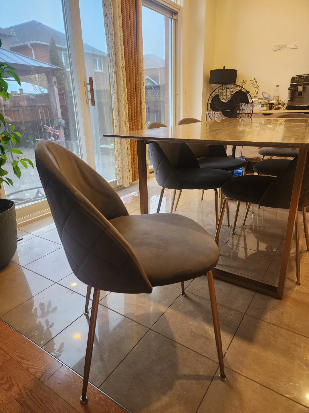 Set of 6 Grey Velvet Dining Chairs with Table - photo 3