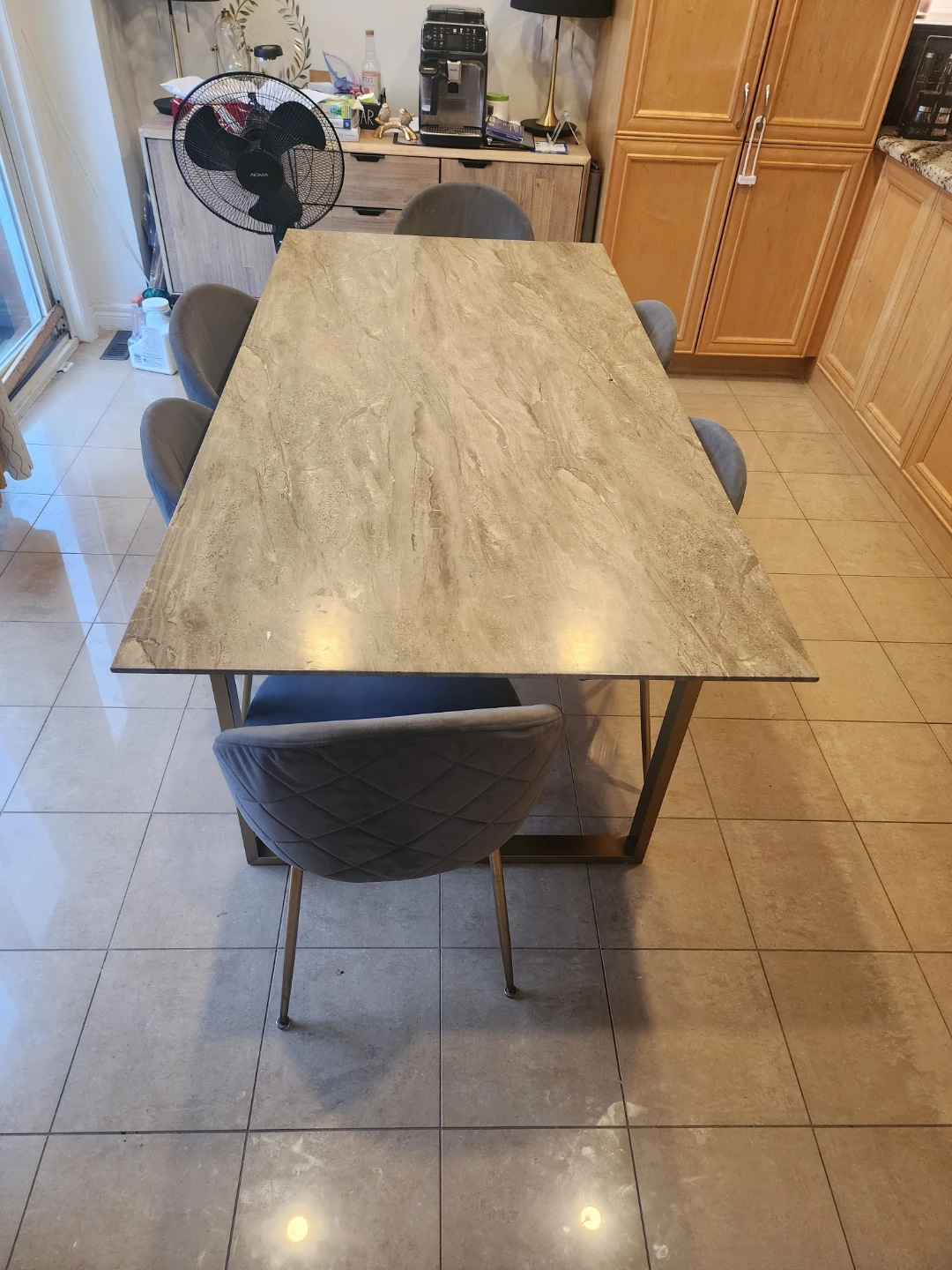Set of 6 Grey Velvet Dining Chairs with Table - photo 4