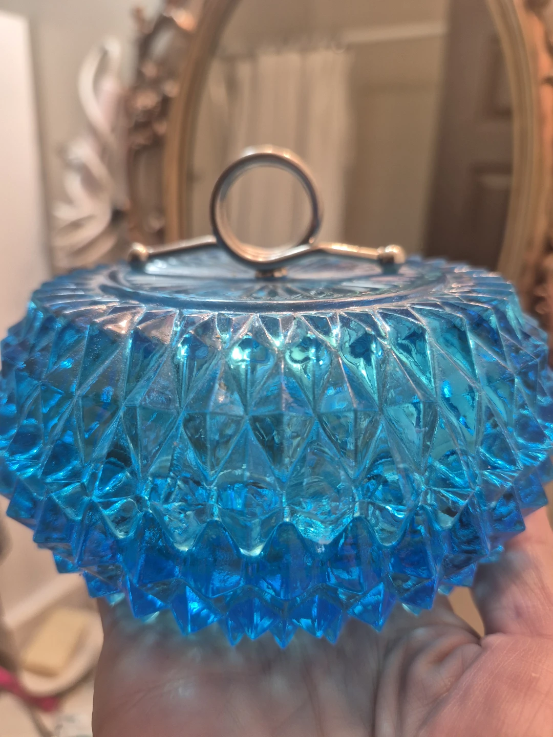 Blue Glass Trinket Dish with Lid