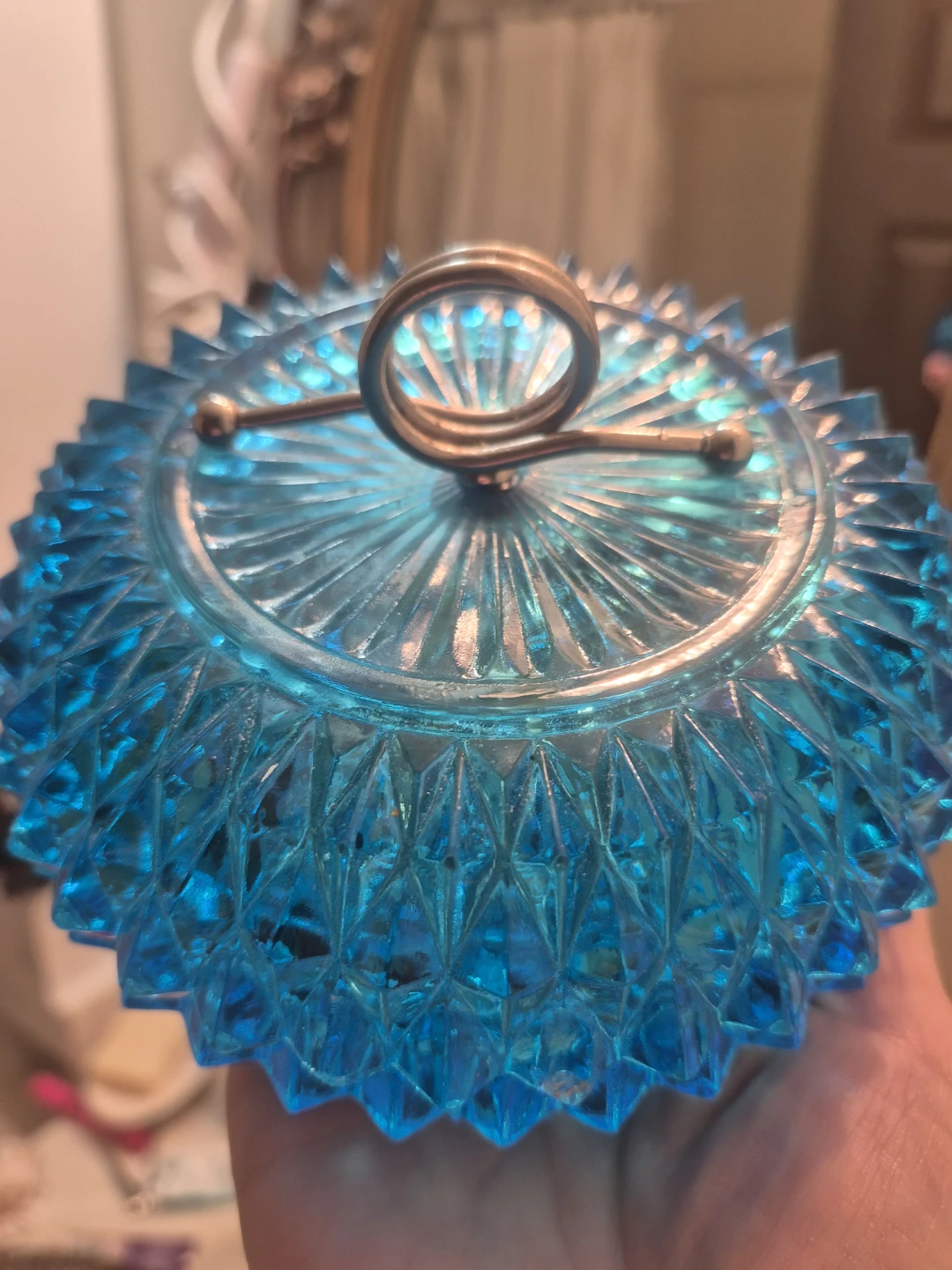 Blue Glass Trinket Dish with Lid - photo 3