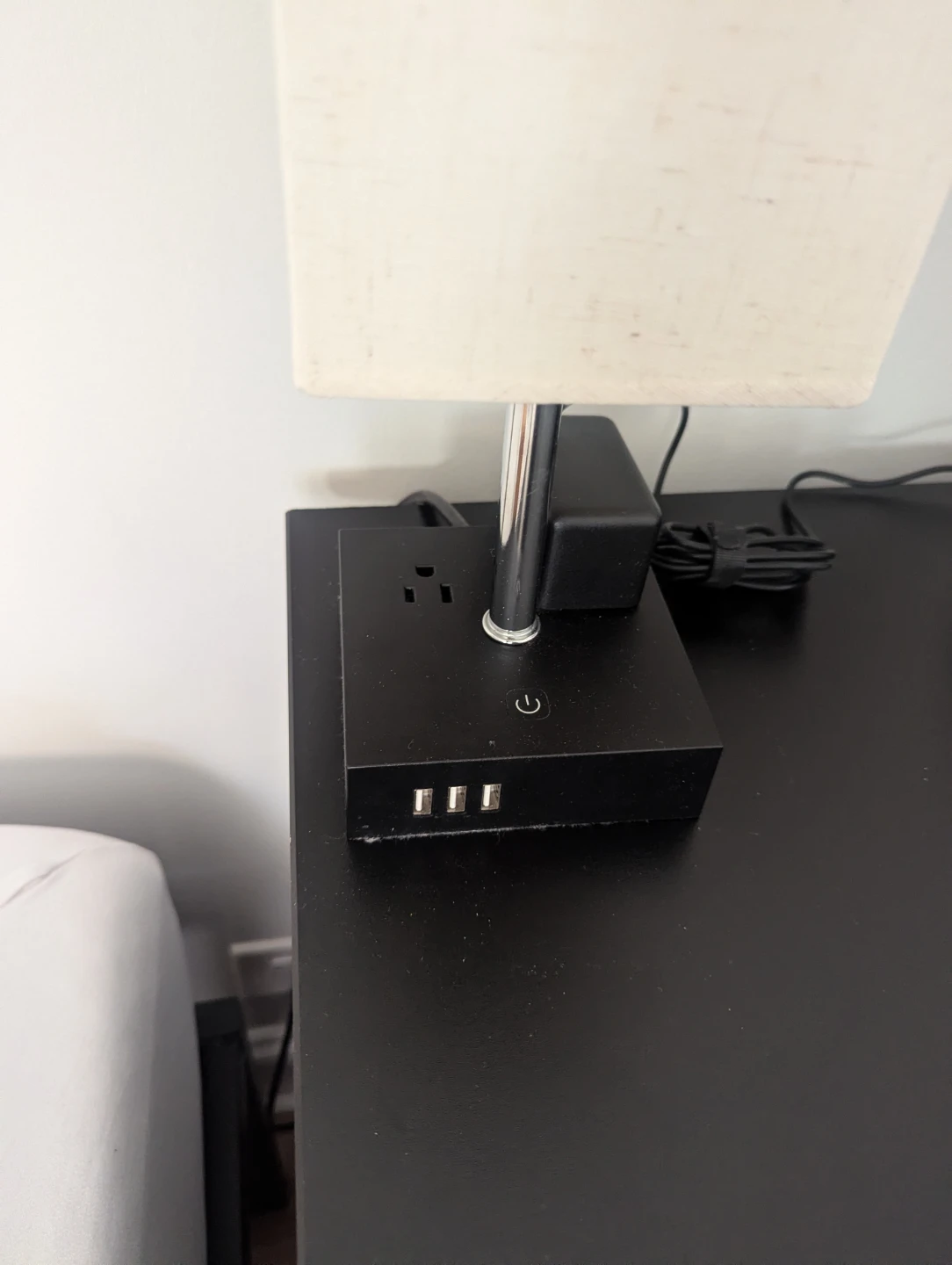Black Bedside Lamp with 3 USB Ports and Outlet - photo 2