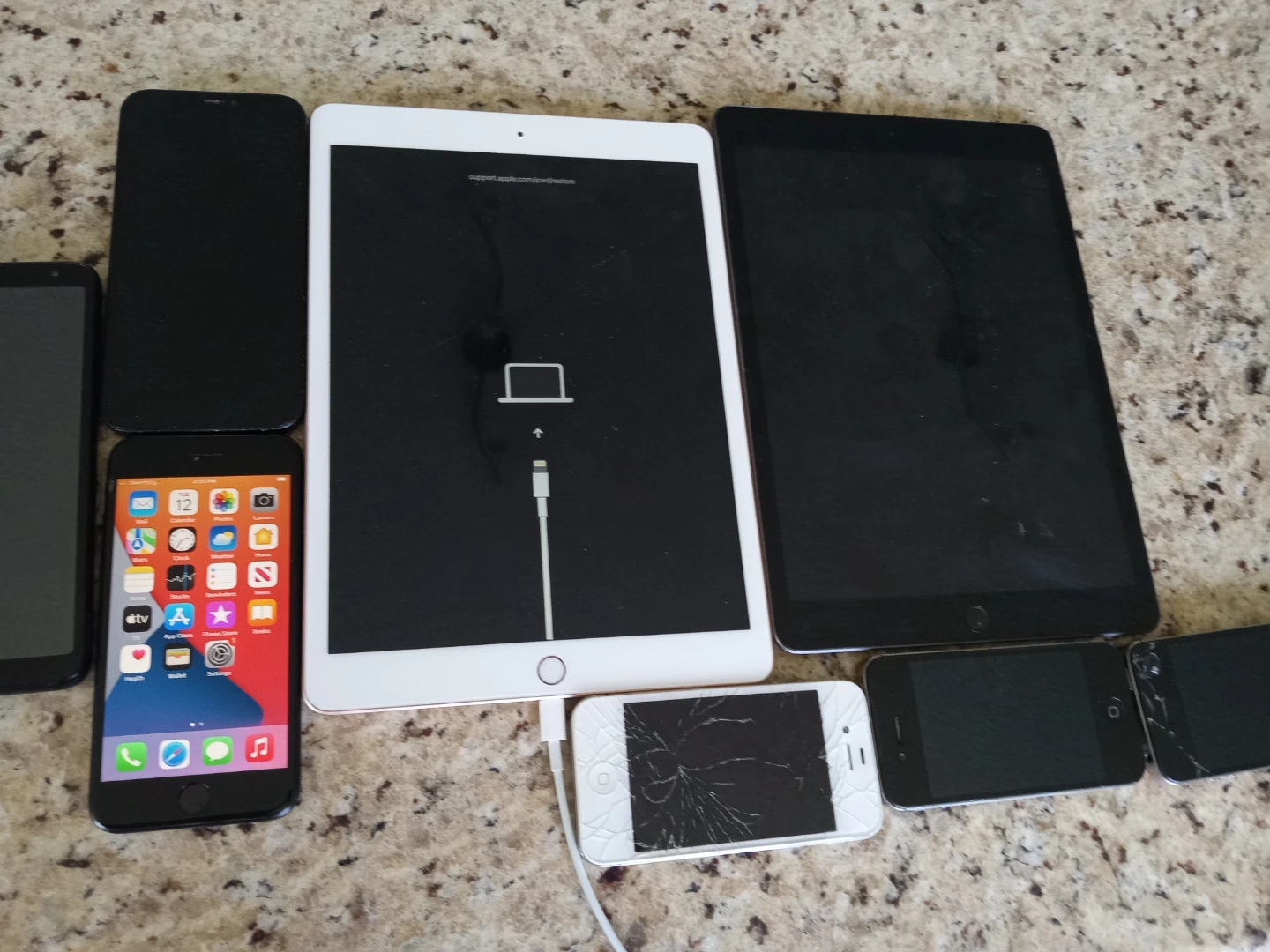 Apple iPhones and iPads, HP Laptop, TCL Phone