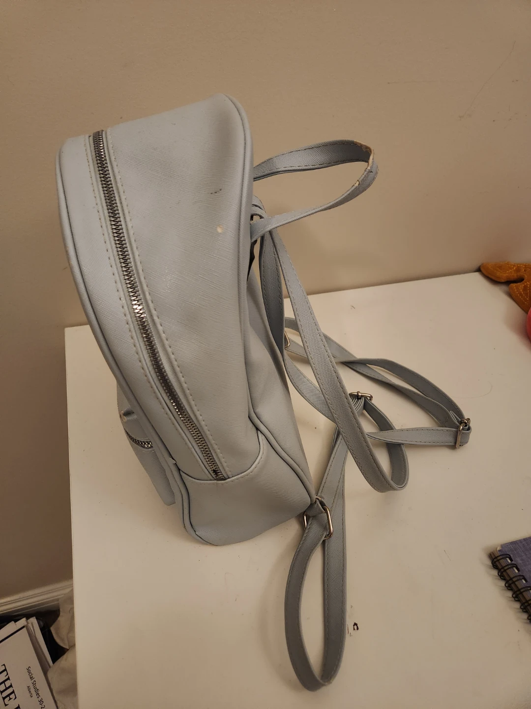 Light Blue Faux Leather Backpack - photo 2