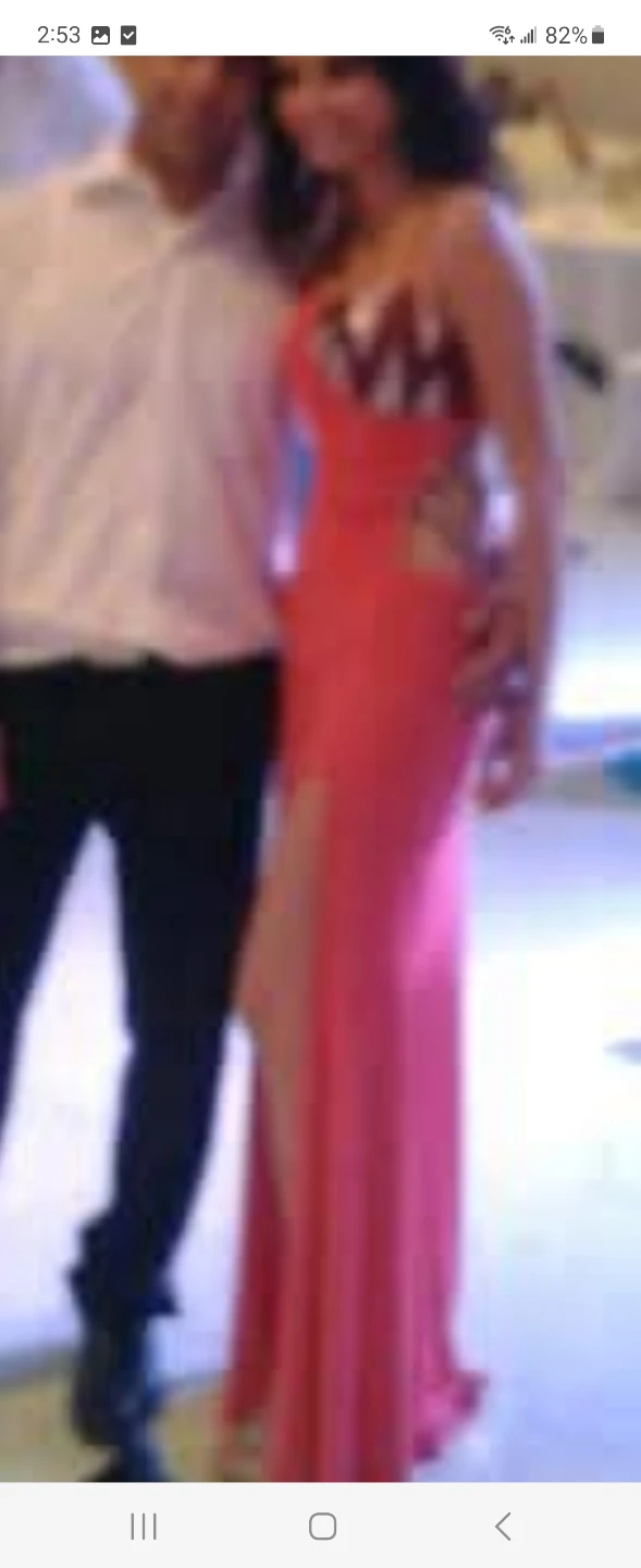 Coral One-Shoulder Embellished Gown with High Slit - photo 3