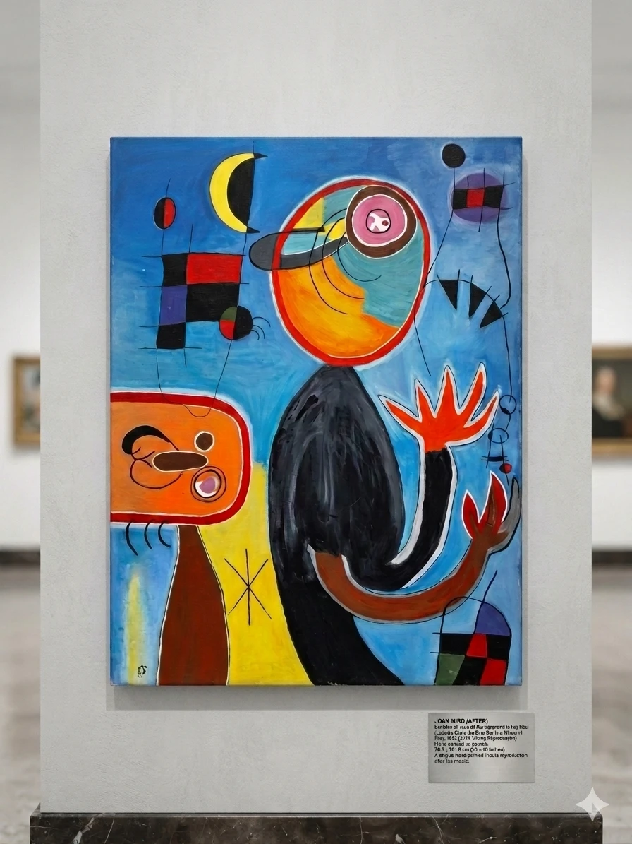 Hand-Painted Contemporary Abstract Canvas – After Joan Miró