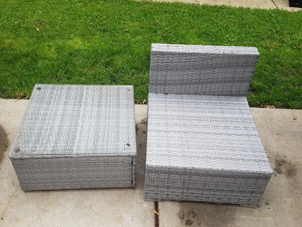 Grey Rattan Wicker Outdoor Chair and Side Table Set