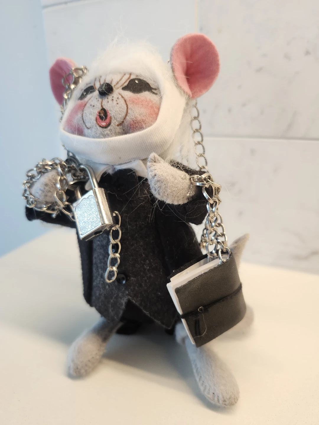 Handmade Mouse Figurine with Lock and Journal