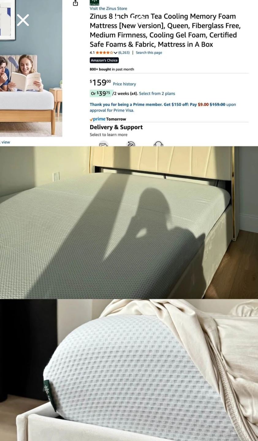 Zinus 8 Inch Queen Green Tea Memory Foam Mattress