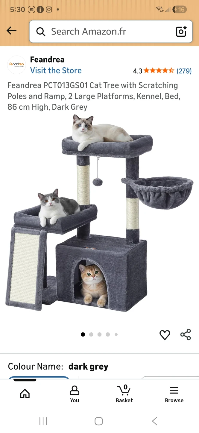 Feandrea Cat Tree with Scratching Poles, Bed, Platforms