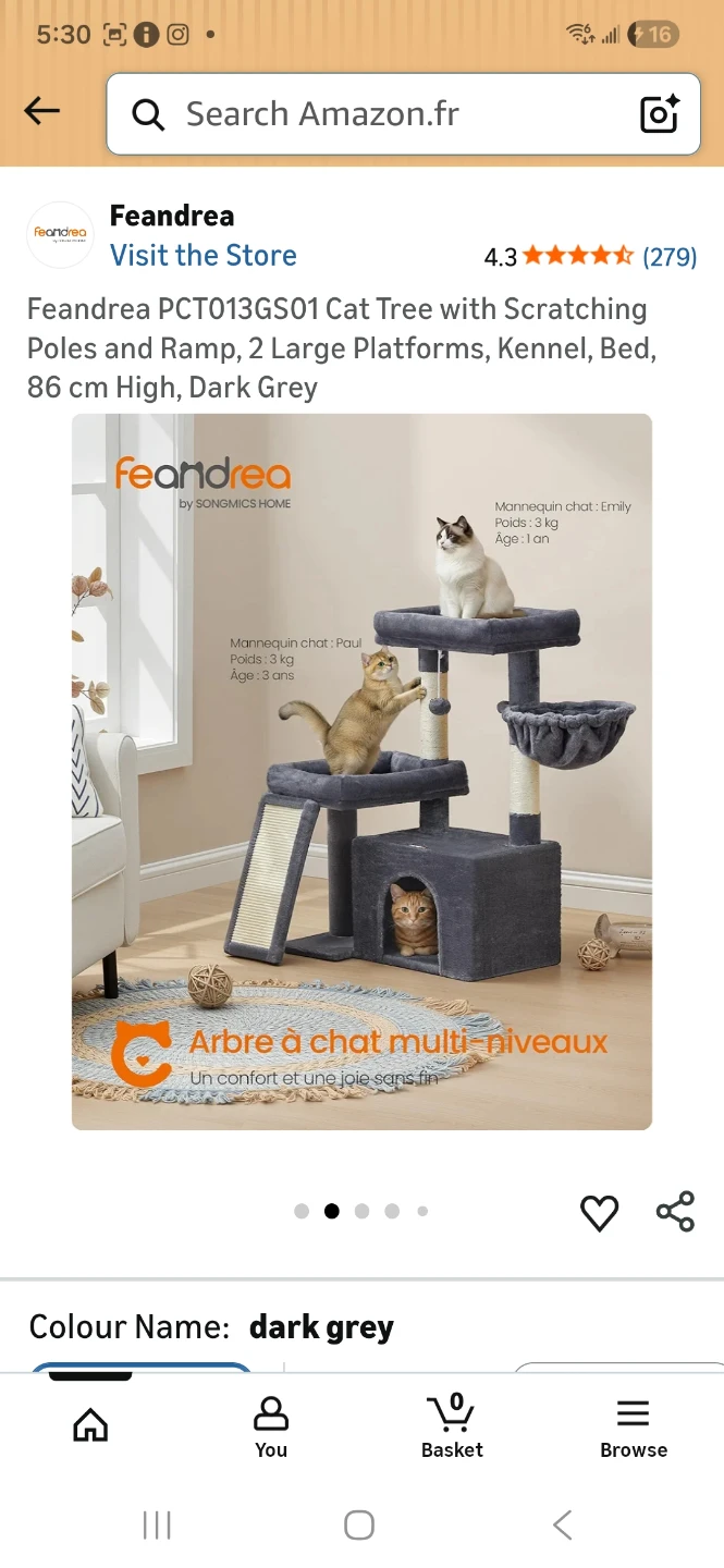 Feandrea Cat Tree with Scratching Poles, Bed, Platforms - photo 2