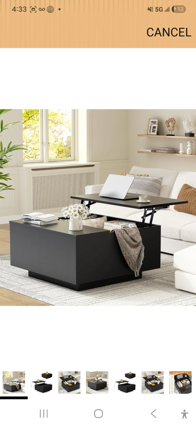 Black Lift Top Coffee Table with Storage