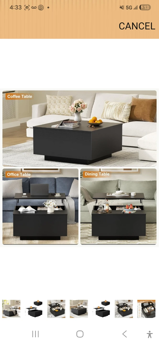 Black Lift Top Coffee Table with Storage - photo 3