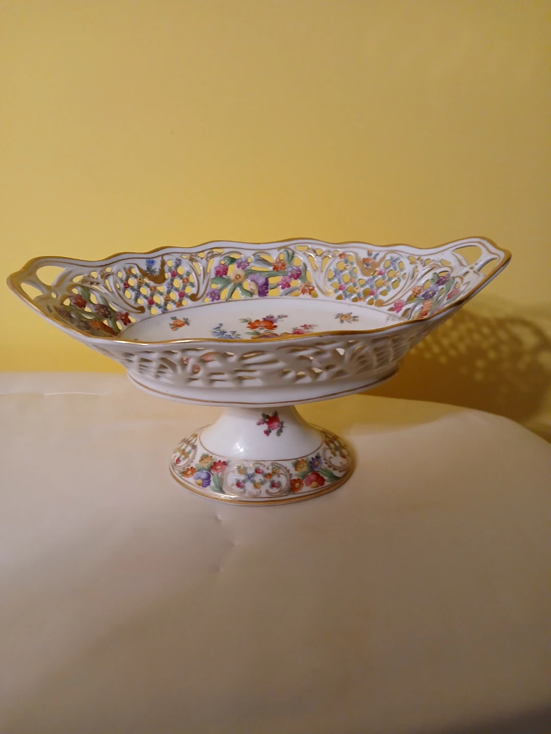 Porcelain Footed Fruit Bowl with Floral Design