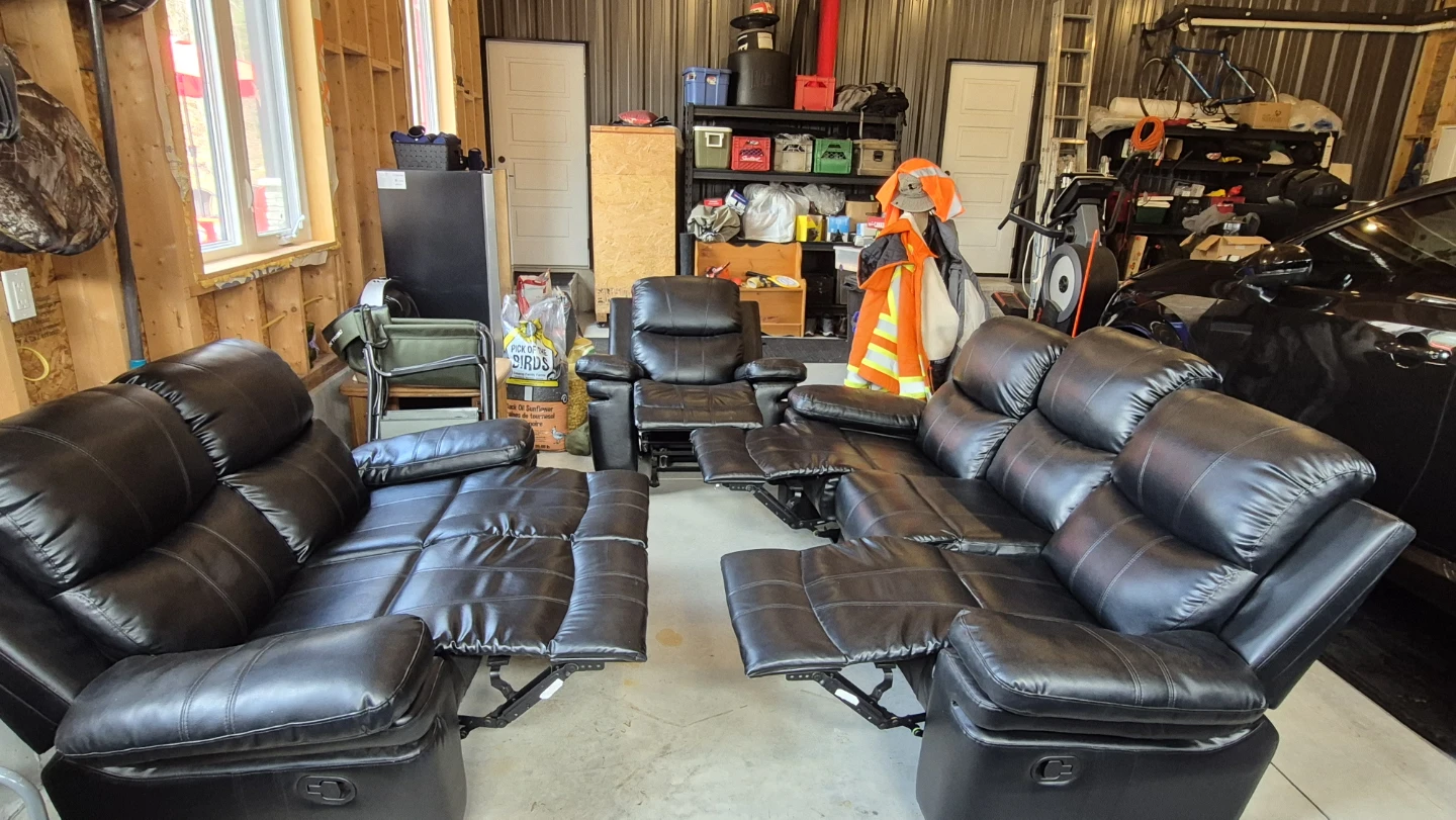 Black Faux Leather Reclining Sofa and Loveseat Set - photo 2