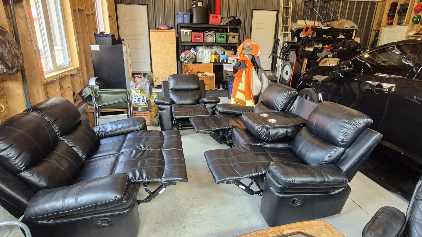 Black Faux Leather Reclining Sofa and Loveseat Set - photo 3