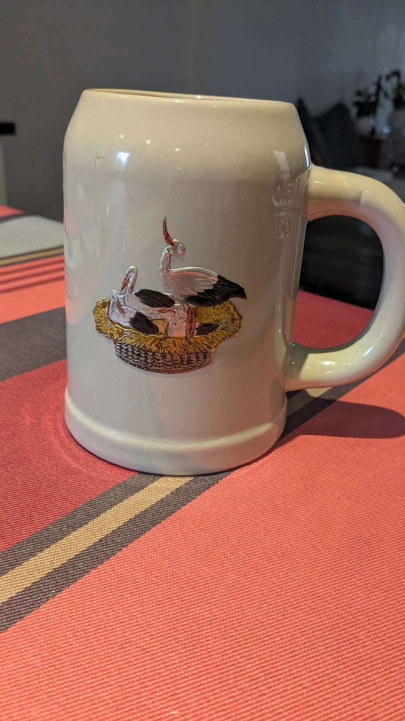 Ceramic Beer Stein with Stork Design