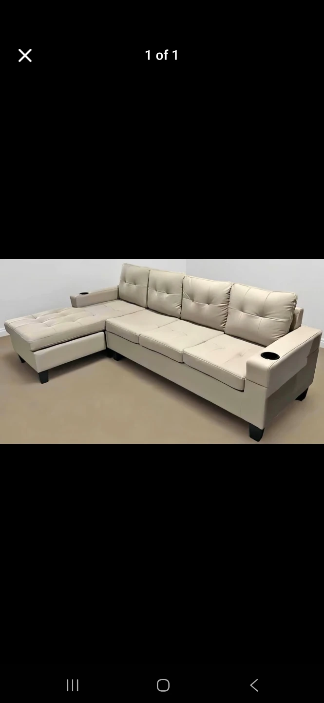 Beige Faux Leather Sectional Sofa with a reversible Chaise - photo 4