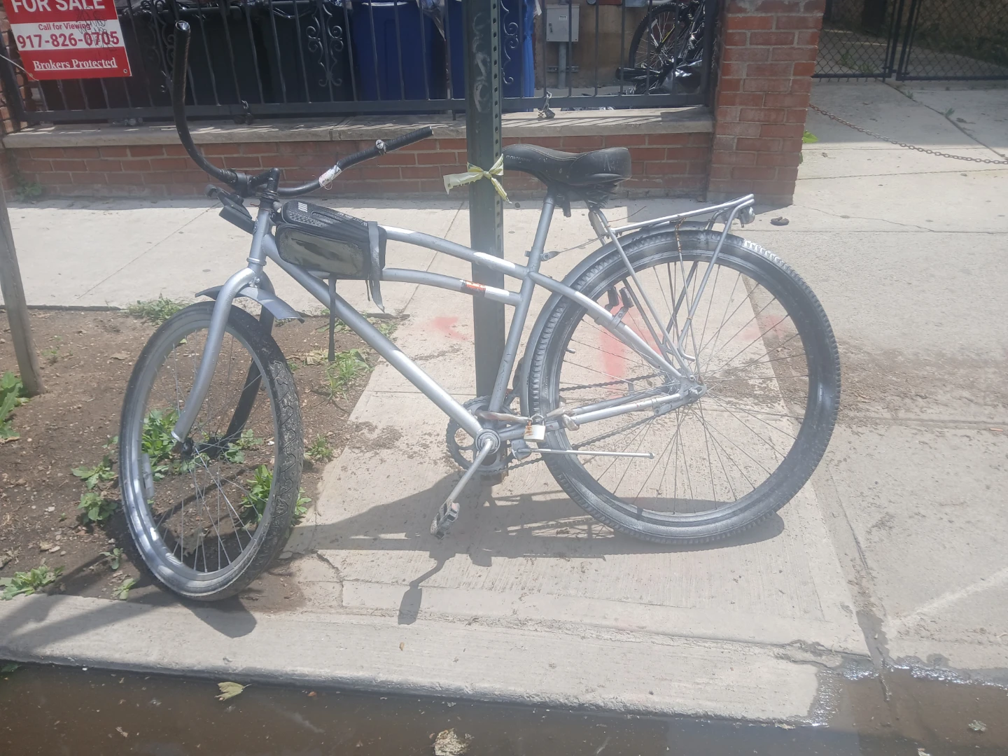 Silver Cruiser Bicycle with Rear Rack