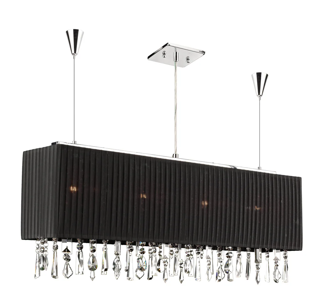 Rectangular Black Pleated Chandelier with Crystal Accents