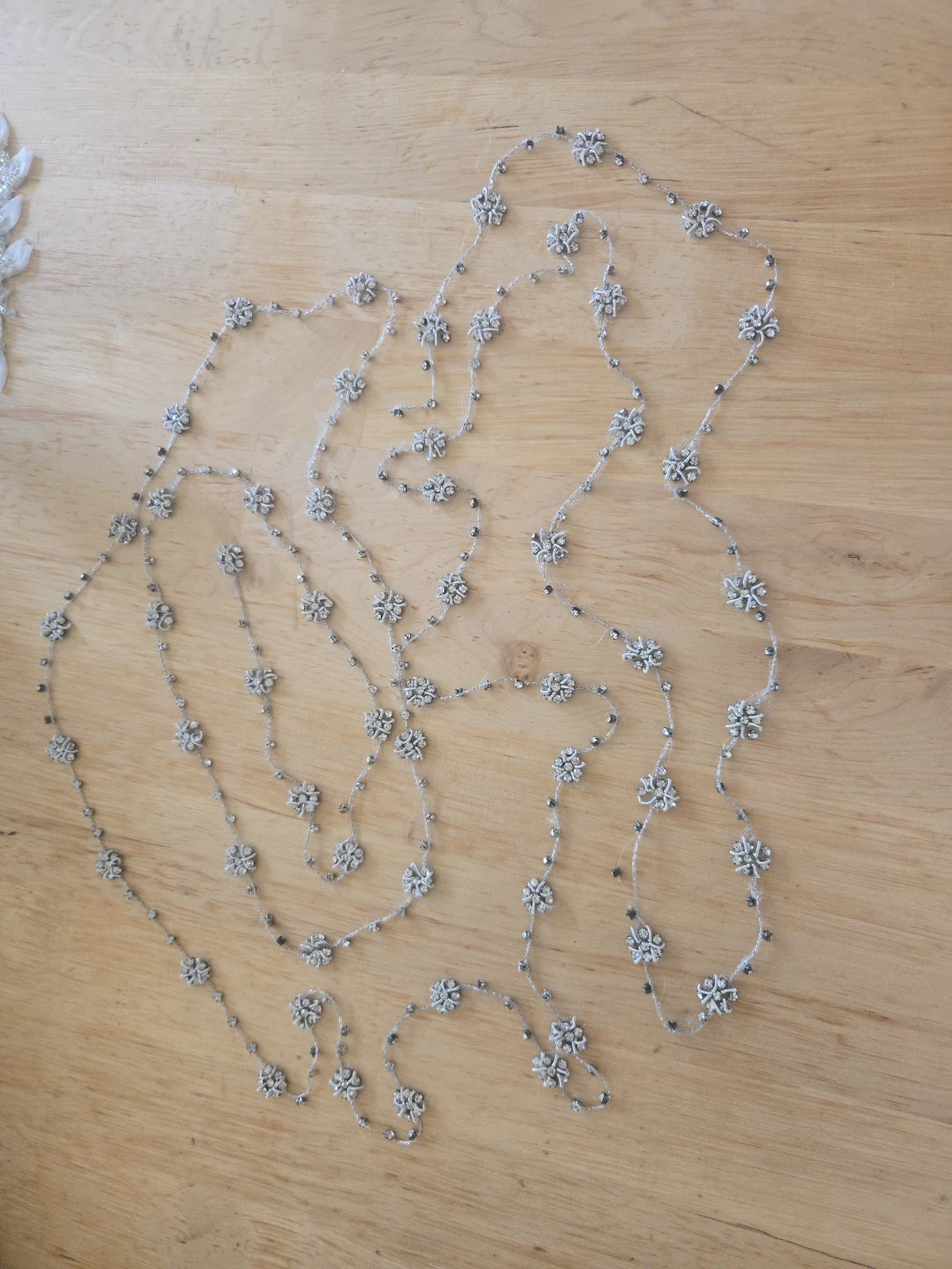 Silver Beaded Flower Trim with Rhinestones