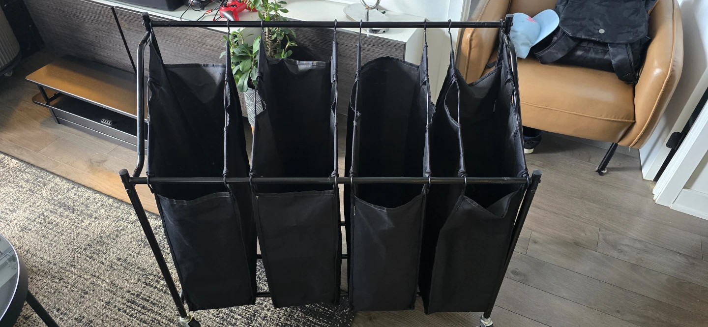 Black 6-Bag Laundry Sorter with Wheels - photo 3
