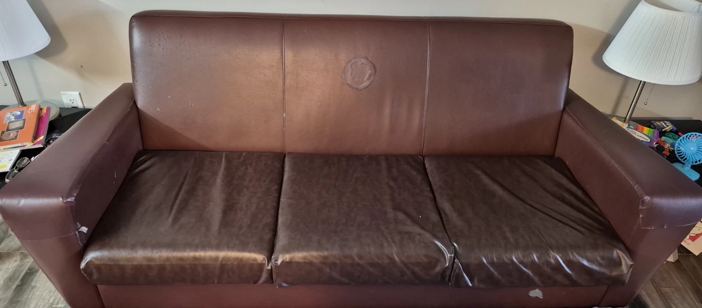 Brown Faux Leather Sofa - photo 2