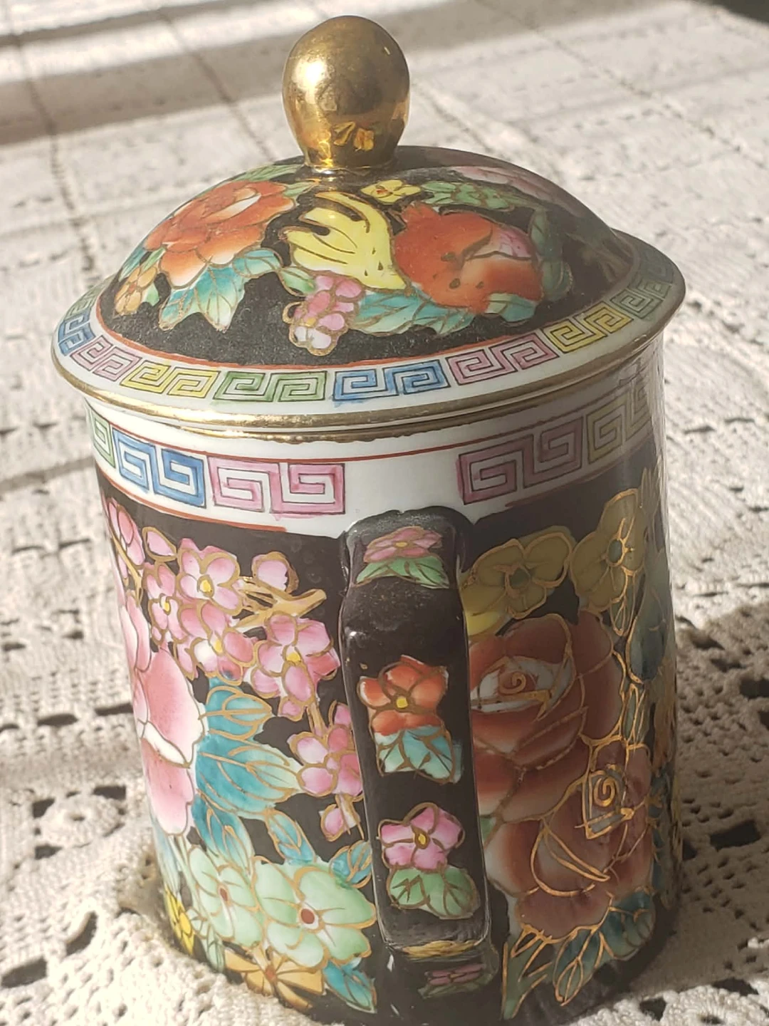 Japanese Fine China Ginger Jar – Marbled Floral Design - photo 4
