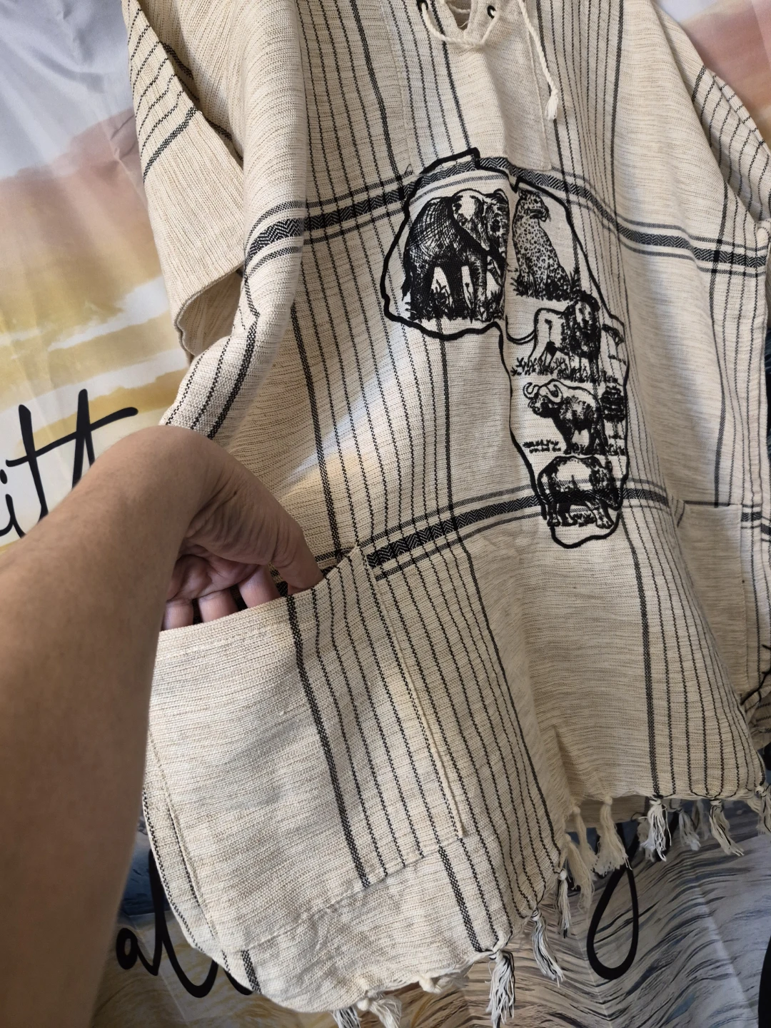Cream & Black Striped Shirt with African Wildlife Map - photo 4
