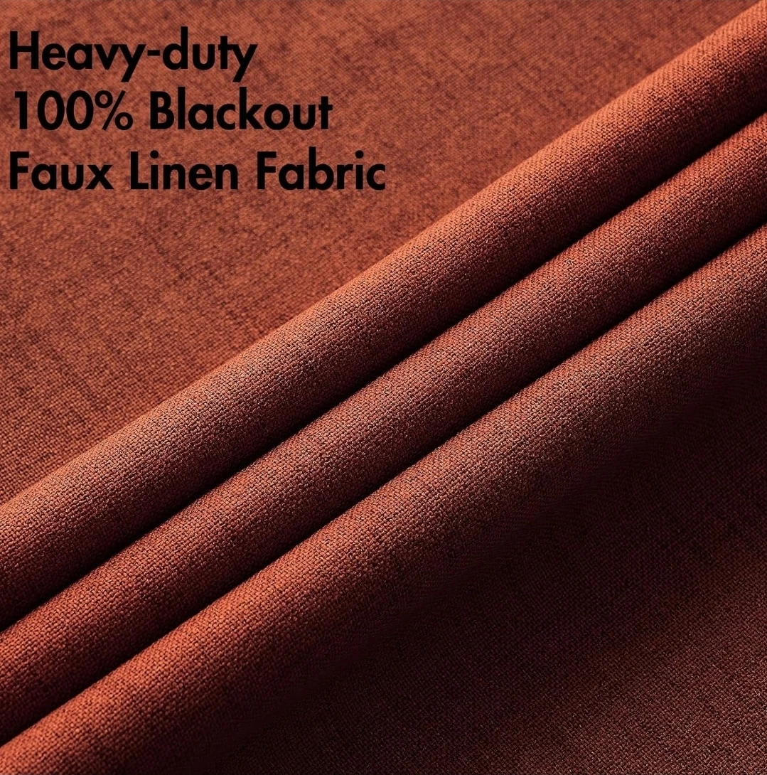 Heavy-duty 100% Blackout Faux Linen Curtains - Orange - photo 4